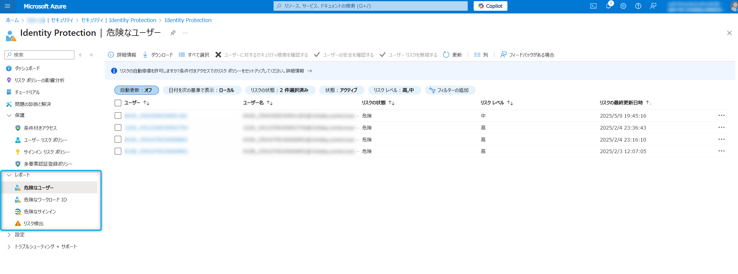 検出されたリスクの確認